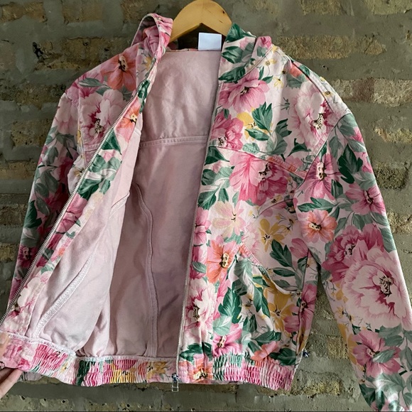 URBAN OUTFITTERS ~ Pink Floral Denim Hoodie Jacket - Picture 7 of 8